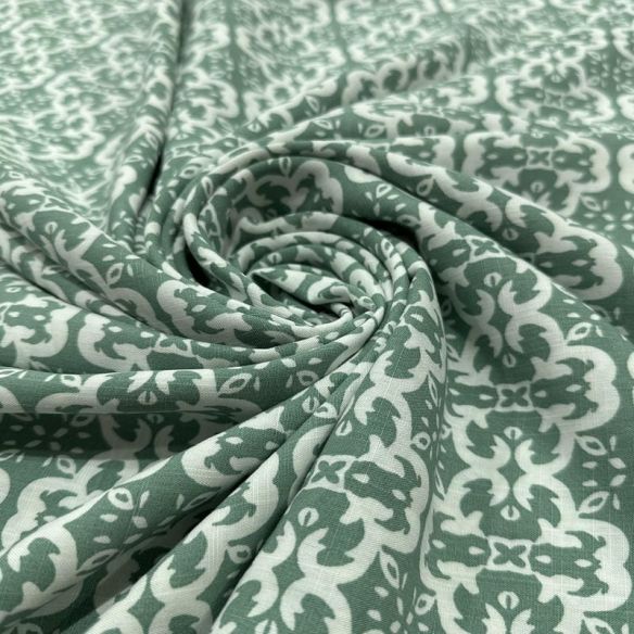 Tecido Viscolinho Estampado Mourisco Sálvia • Luema Tecidos