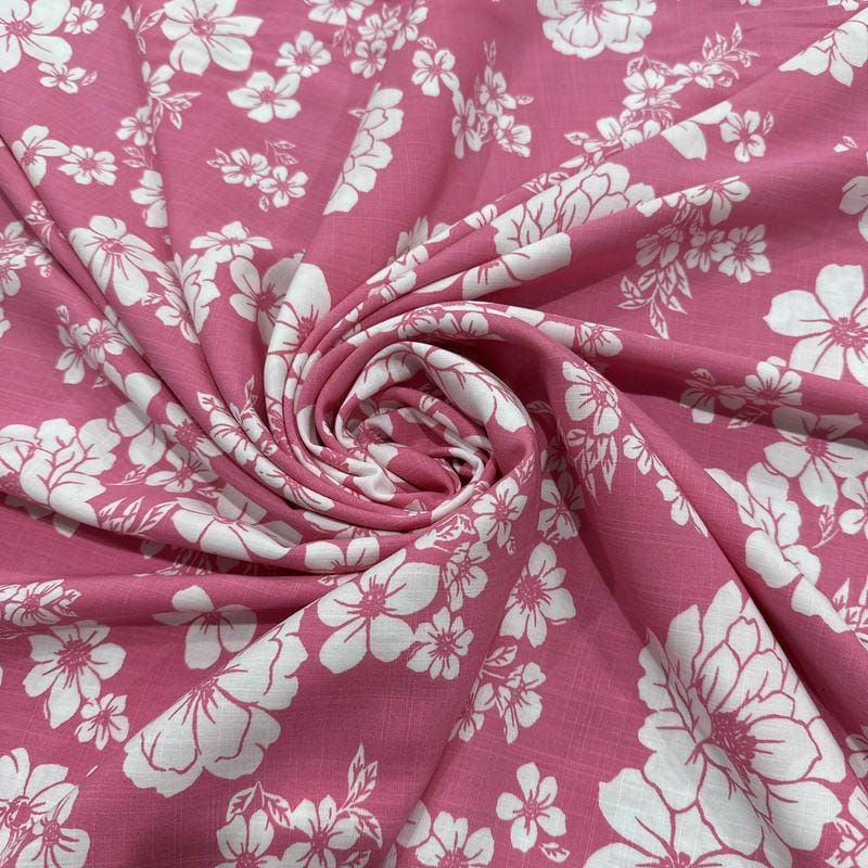 Tecido Viscolinho Estampado Jardim Pop Pink