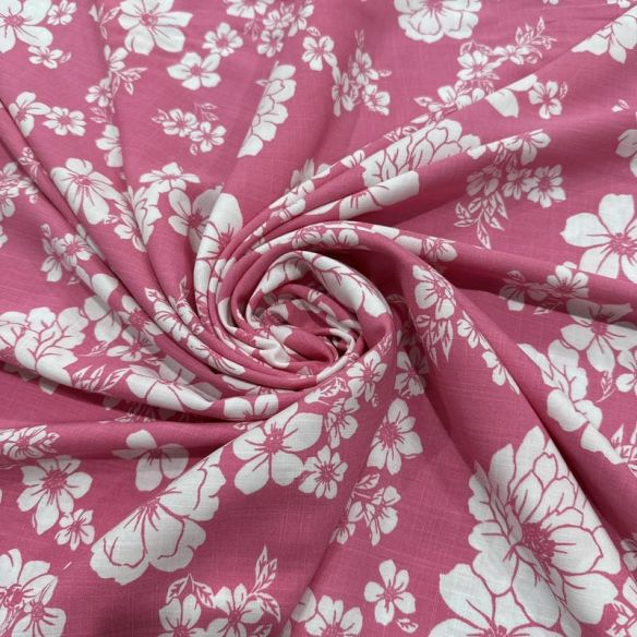 Tecido Viscolinho Estampado Jardim Pop Pink • Luema Tecidos