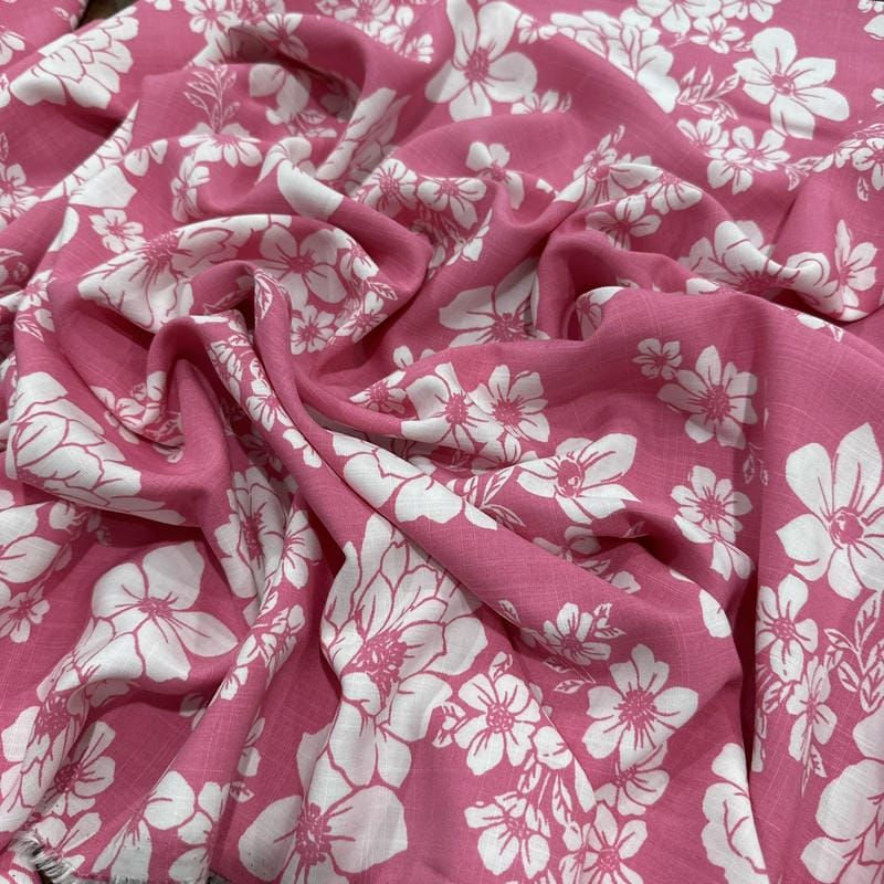 Tecido Viscolinho Estampado Jardim Pop Pink • Luema Tecidos