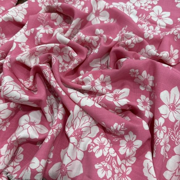 Tecido Viscolinho Estampado Jardim Pop Pink • Luema Tecidos