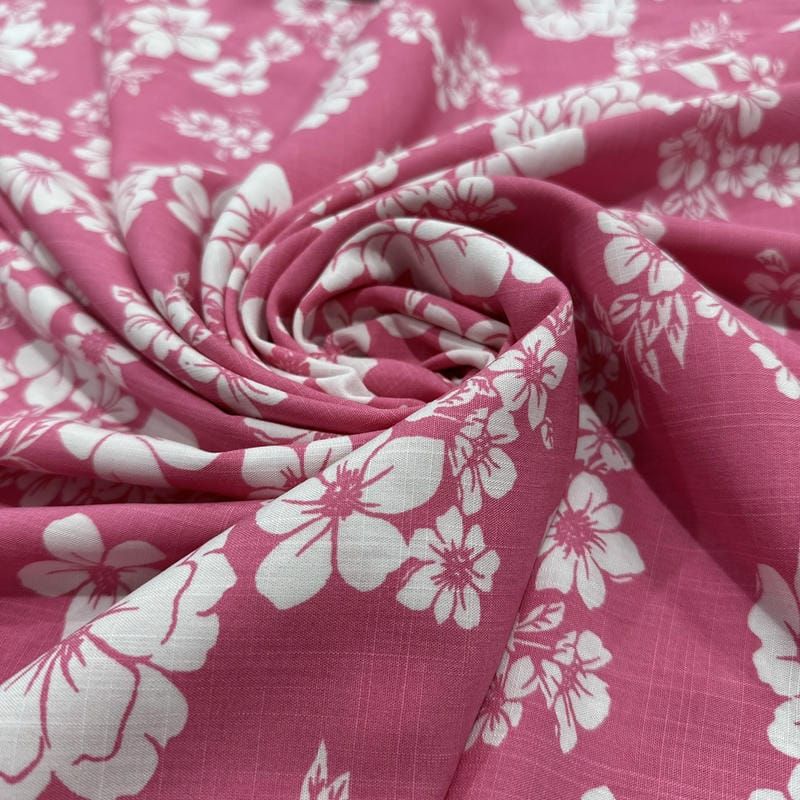 Tecido Viscolinho Estampado Jardim Pop Pink • Luema Tecidos