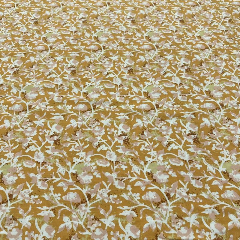 Tecido Viscolinho Estampado Bouquet Ocre Retrô • Luema Tecidos