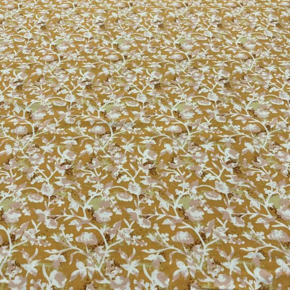 Tecido Viscolinho Estampado Bouquet Ocre Retrô • Luema Tecidos