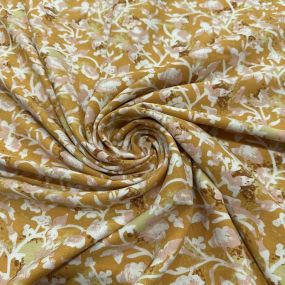 Tecido Viscolinho Estampado Bouquet Ocre Retrô • Luema Tecidos