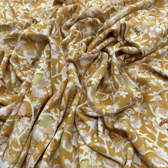 Tecido Viscolinho Estampado Bouquet Ocre Retrô • Luema Tecidos