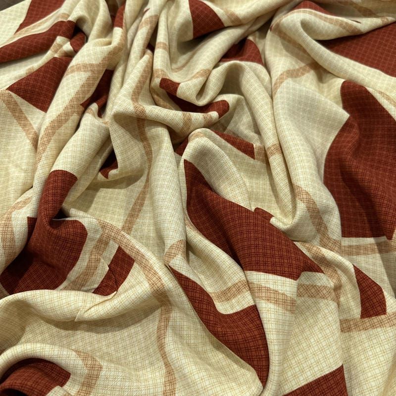 Tecido Viscolinho Estampado Fragmentos Terracota • Luema Tecidos