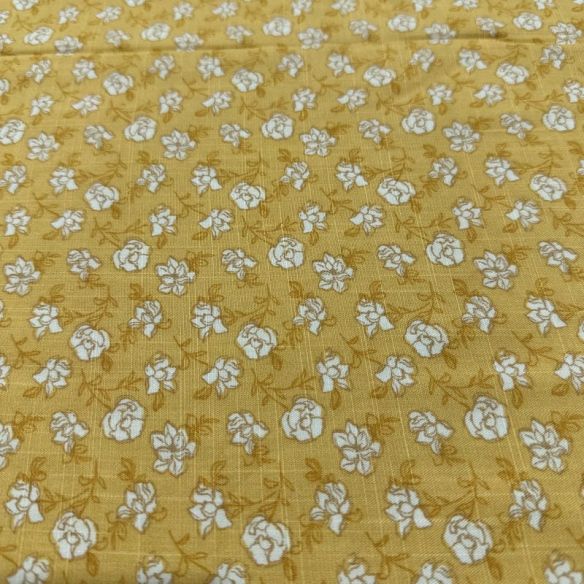 Tecido Viscolinho Estampado Micro Floral Mostarda • Luema Tecidos