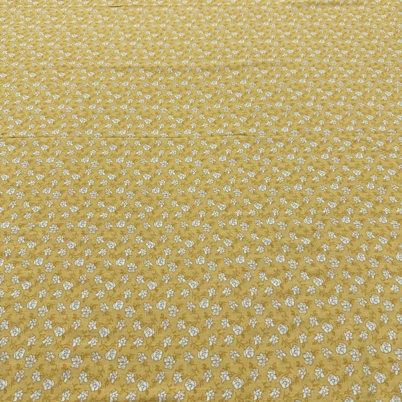 Tecido Viscolinho Estampado Micro Floral Mostarda • Luema Tecidos