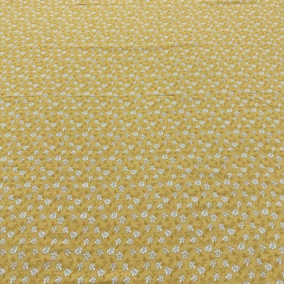 Tecido Viscolinho Estampado Micro Floral Mostarda • Luema Tecidos