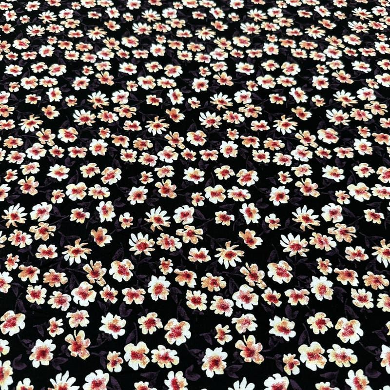 Tecido Viscolinho Estampado Margaridas Noir • Luema Tecidos