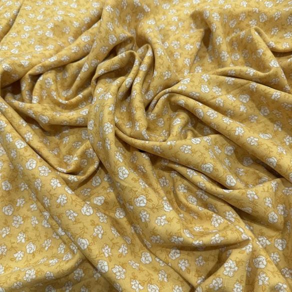 Tecido Viscolinho Estampado Micro Floral Mostarda • Luema Tecidos