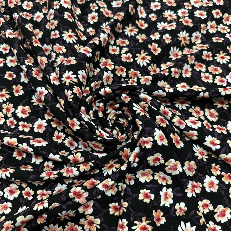 Tecido Viscolinho Estampado Margaridas Noir