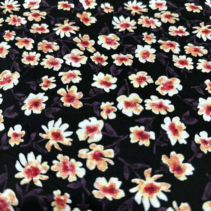 Tecido Viscolinho Estampado Margaridas Noir • Luema Tecidos