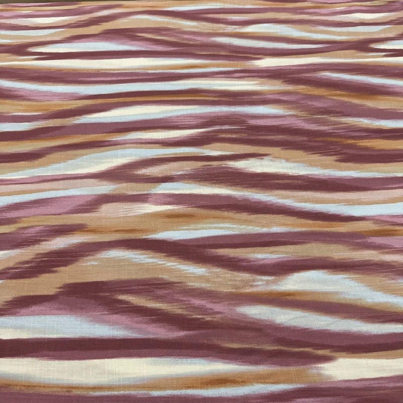 Tecido Viscolinho Estampado Listras Ikat Marsala • Luema Tecidos