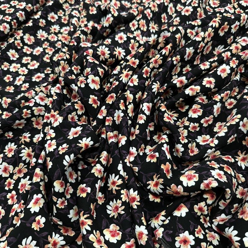Tecido Viscolinho Estampado Margaridas Noir • Luema Tecidos
