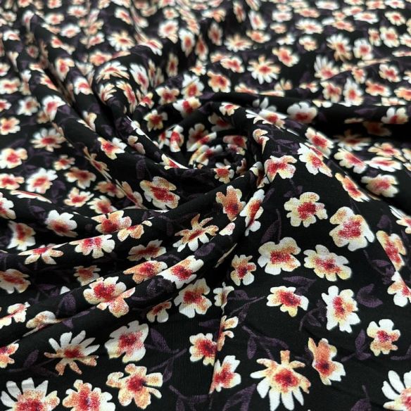 Tecido Viscolinho Estampado Margaridas Noir • Luema Tecidos