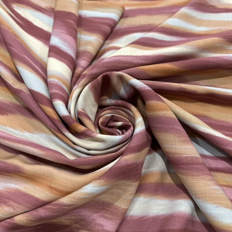 Tecido Viscolinho Estampado Listras Ikat Marsala