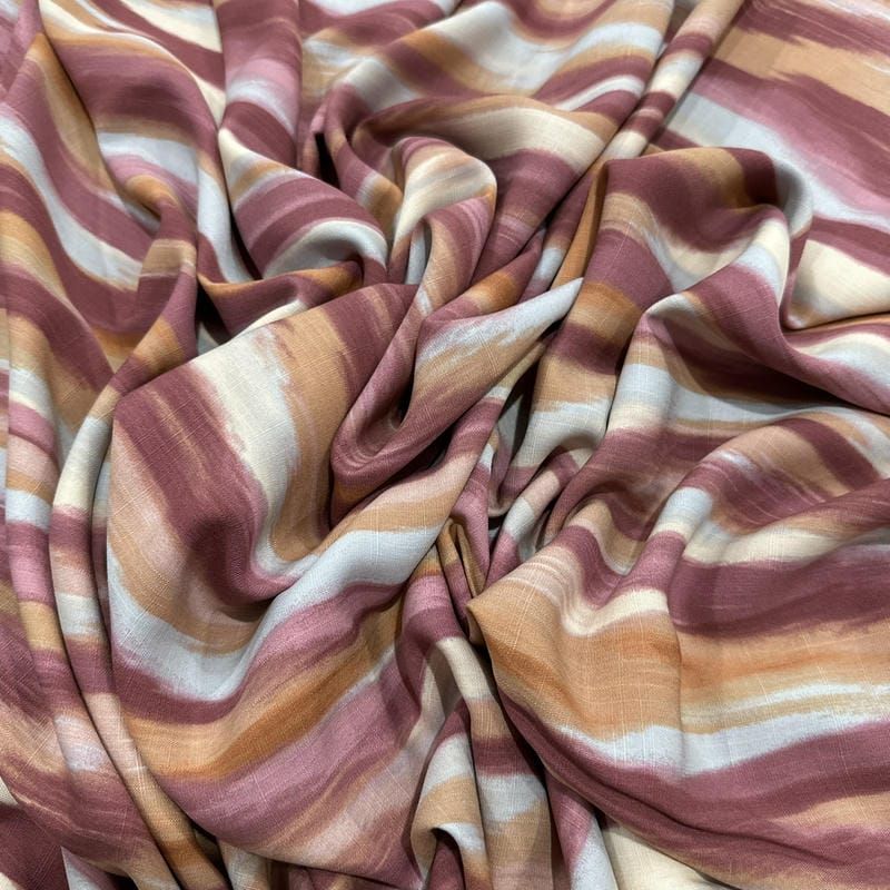 Tecido Viscolinho Estampado Listras Ikat Marsala • Luema Tecidos