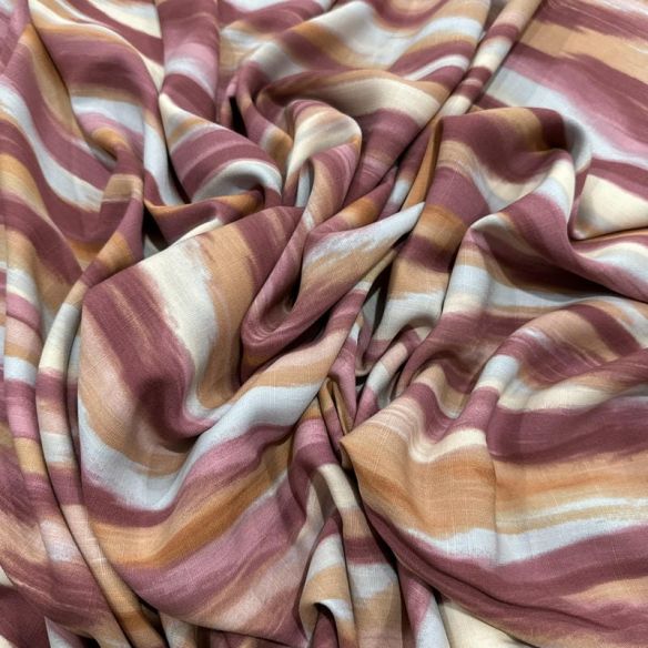 Tecido Viscolinho Estampado Listras Ikat Marsala • Luema Tecidos