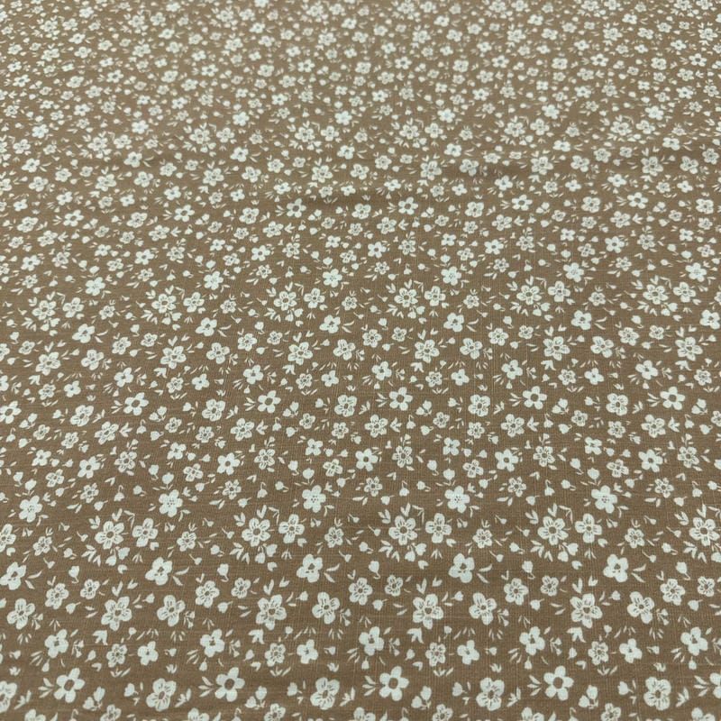 Tecido Viscolinho Estampado Chuva Floral Taupe • Luema Tecidos