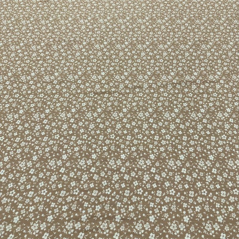Tecido Viscolinho Estampado Chuva Floral Taupe • Luema Tecidos