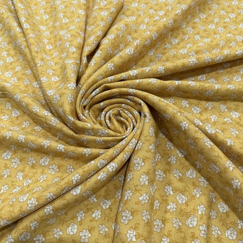 Tecido Viscolinho Estampado Micro Floral Mostarda