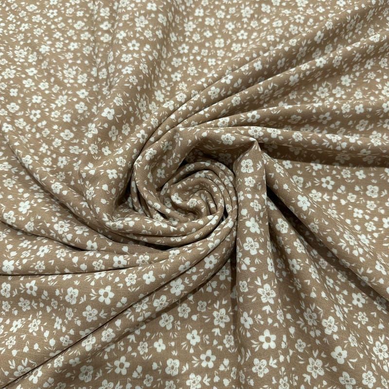 Tecido Viscolinho Estampado Chuva Floral Taupe