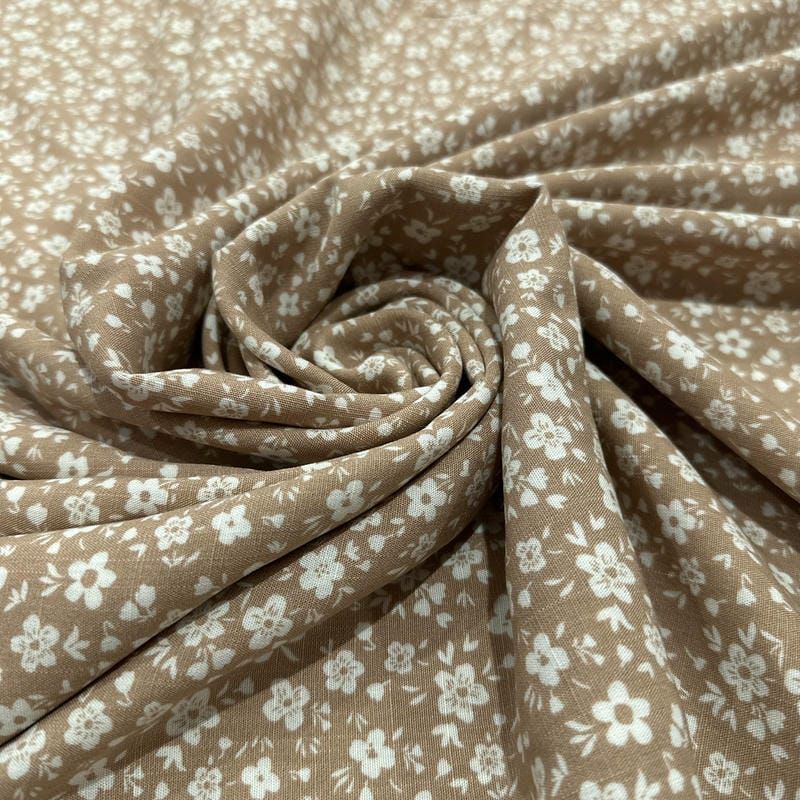 Tecido Viscolinho Estampado Chuva Floral Taupe • Luema Tecidos