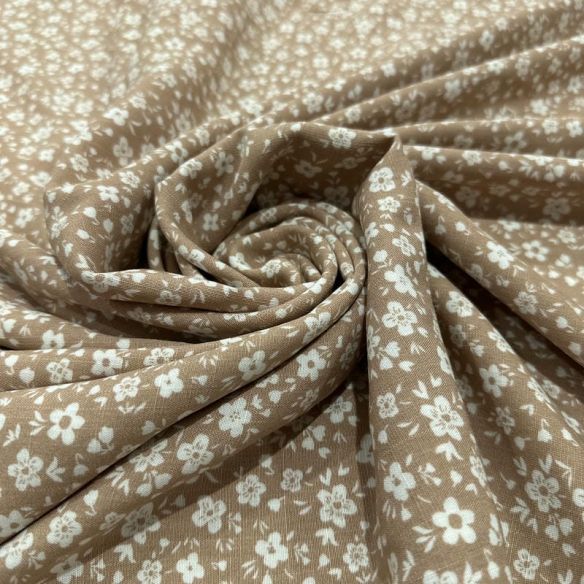 Tecido Viscolinho Estampado Chuva Floral Taupe • Luema Tecidos