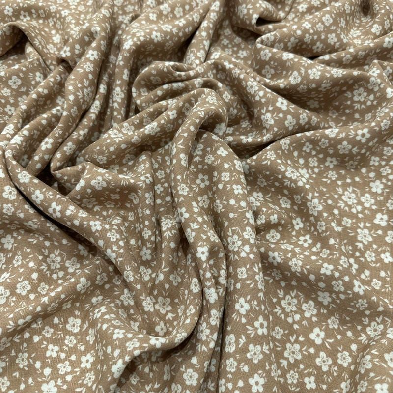 Tecido Viscolinho Estampado Chuva Floral Taupe • Luema Tecidos