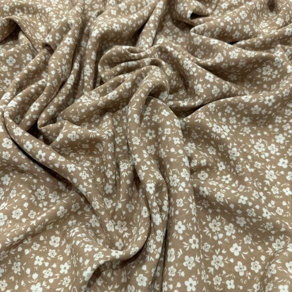 Tecido Viscolinho Estampado Chuva Floral Taupe • Luema Tecidos