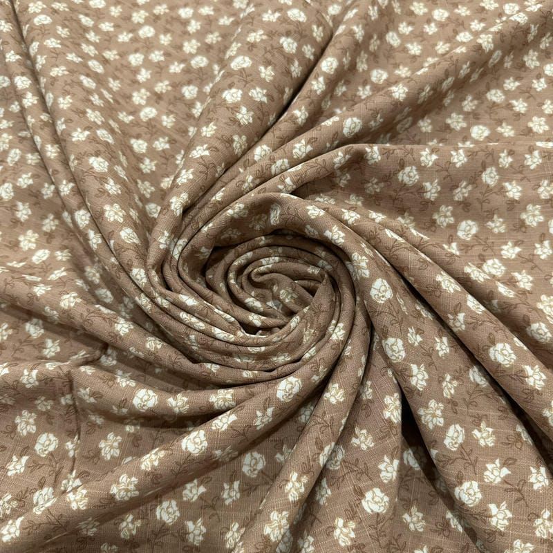 Tecido Viscolinho Estampado Rosário Terroso • Luema Tecidos