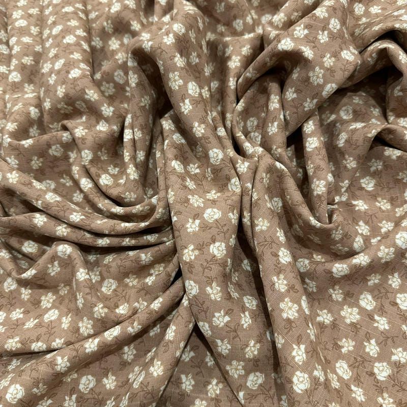 Tecido Viscolinho Estampado Rosário Terroso • Luema Tecidos