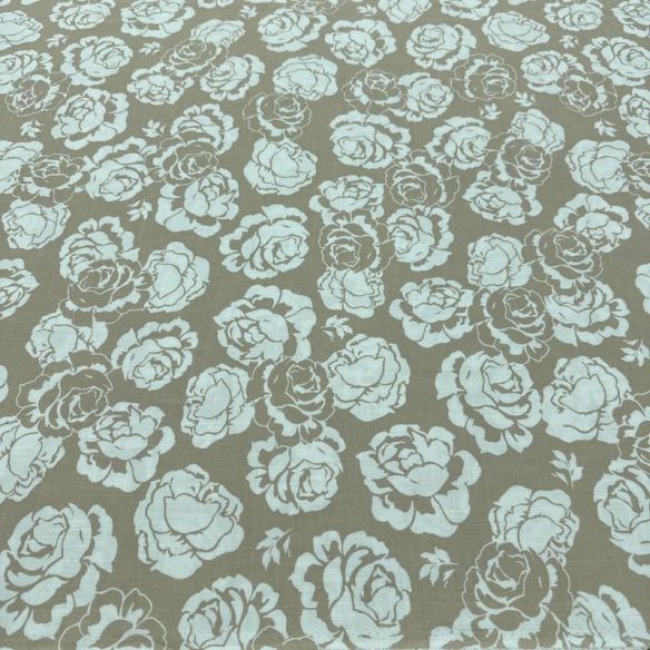 Tecido Viscolinho Estampado Rosas Taupe Elegance • Luema Tecidos