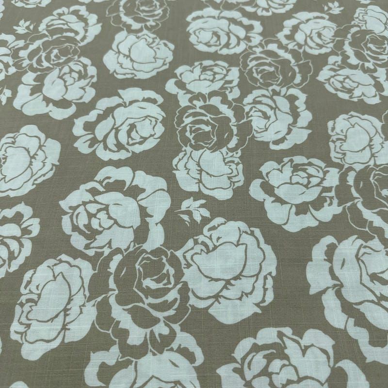 Tecido Viscolinho Estampado Rosas Taupe Elegance • Luema Tecidos