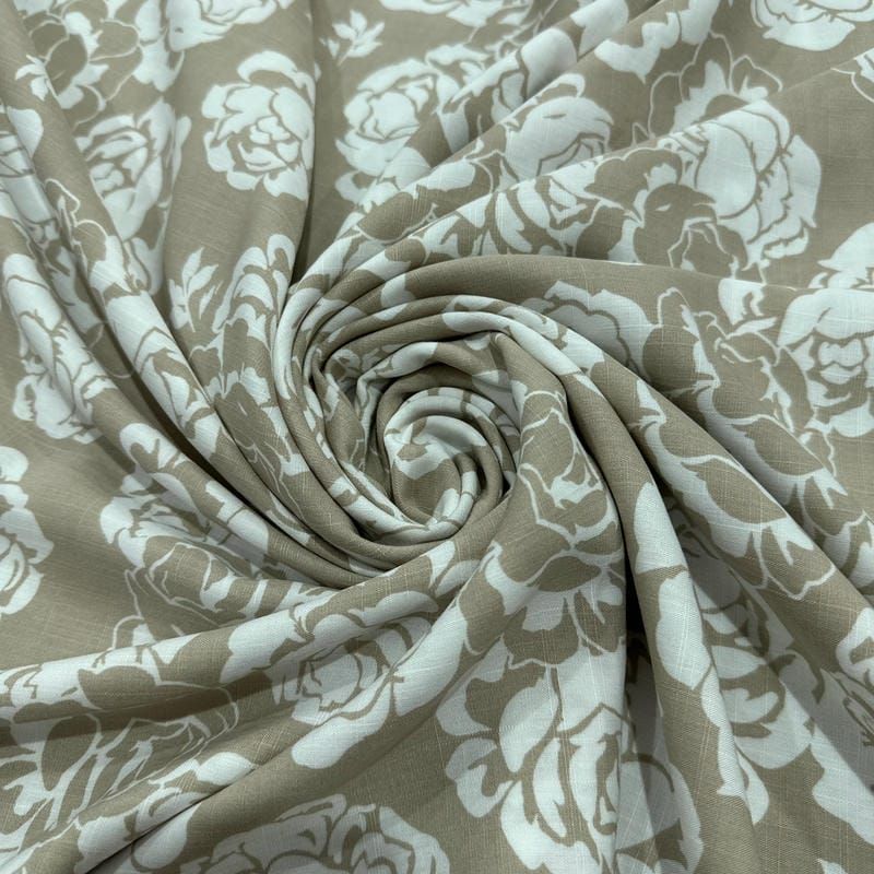 Tecido Viscolinho Estampado Rosas Taupe Elegance • Luema Tecidos