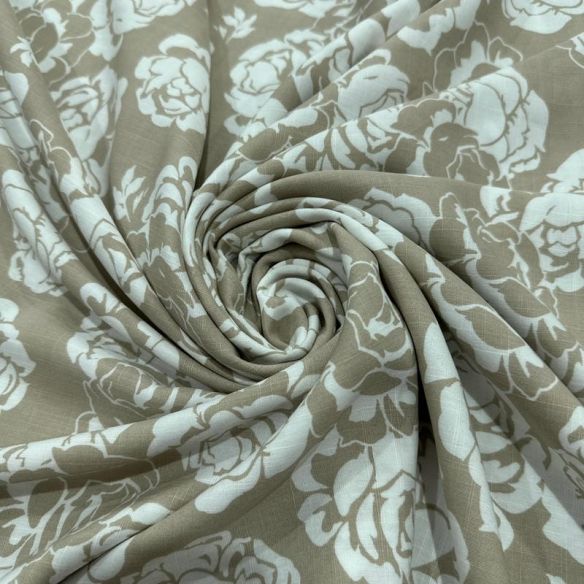 Tecido Viscolinho Estampado Rosas Taupe Elegance • Luema Tecidos