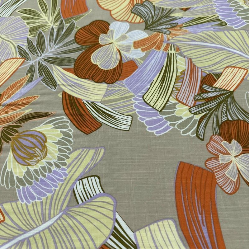 Tecido Viscolinho Estampado Folhagem Tropical Pastel • Luema Tecidos