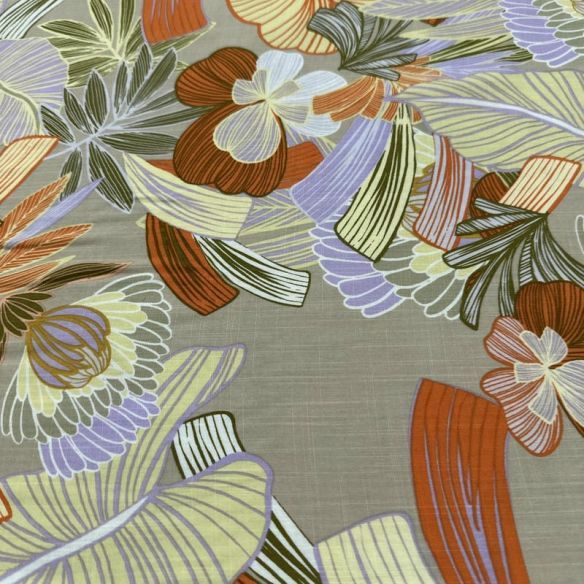 Tecido Viscolinho Estampado Folhagem Tropical Pastel • Luema Tecidos