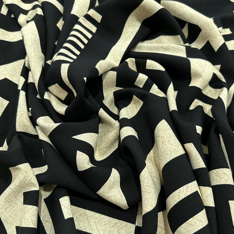 Tecido Viscolinho Estampado Mosaico Construtivista • Luema Tecidos