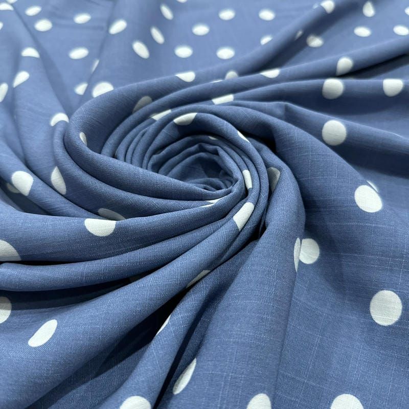 Tecido Viscolinho Estampado Poá Azul Marítimo • Luema Tecidos