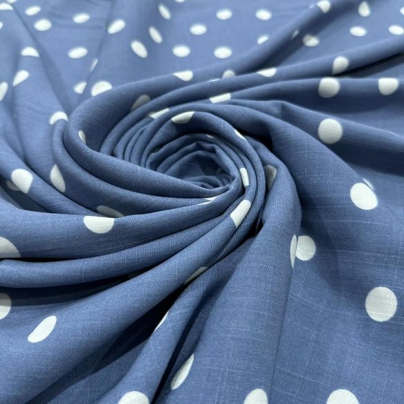 Tecido Viscolinho Estampado Poá Azul Marítimo • Luema Tecidos