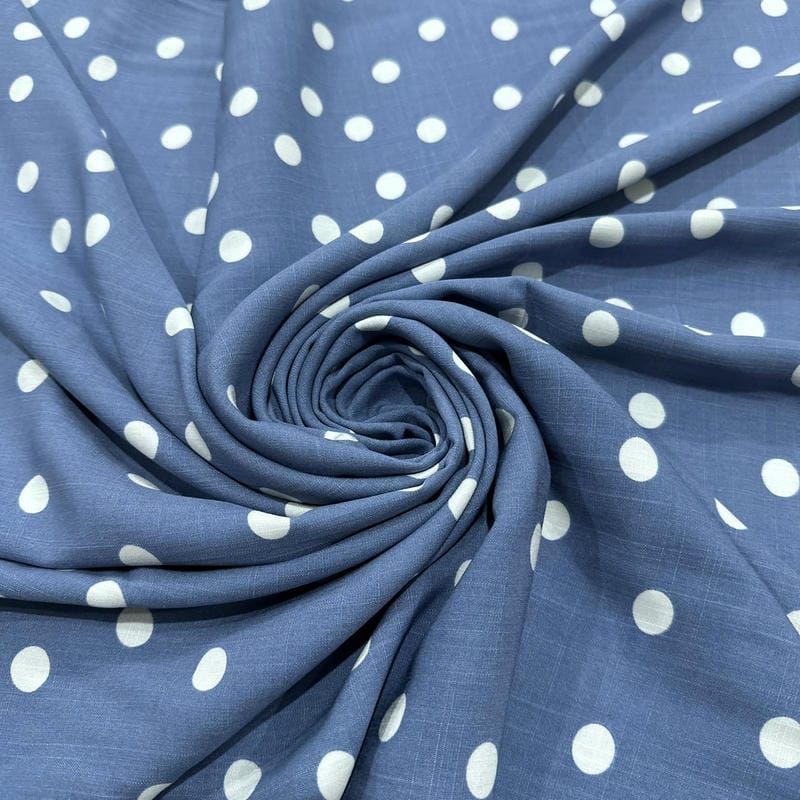 Tecido Viscolinho Estampado Poá Azul Marítimo