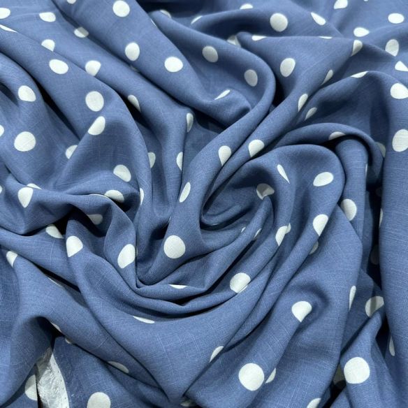 Tecido Viscolinho Estampado Poá Azul Marítimo • Luema Tecidos