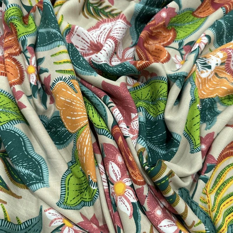 Tecido Viscolinho Estampado Selva Sóbria • Luema Tecidos