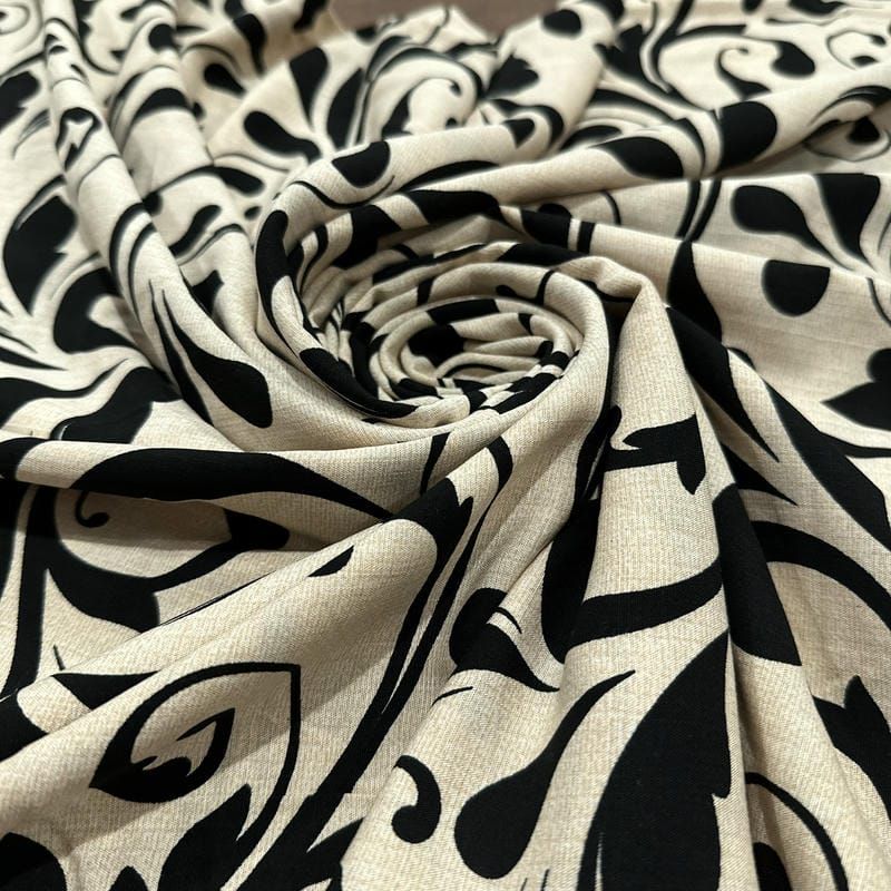 Tecido Viscolinho Estampado Damasco Black • Luema Tecidos