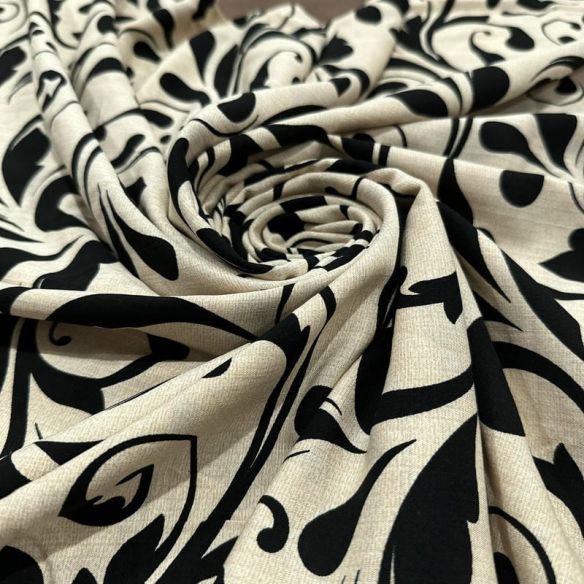 Tecido Viscolinho Estampado Damasco Black • Luema Tecidos