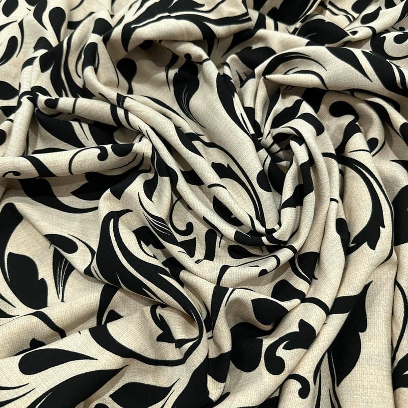Tecido Viscolinho Estampado Damasco Black • Luema Tecidos
