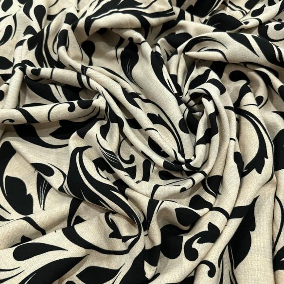 Tecido Viscolinho Estampado Damasco Black • Luema Tecidos